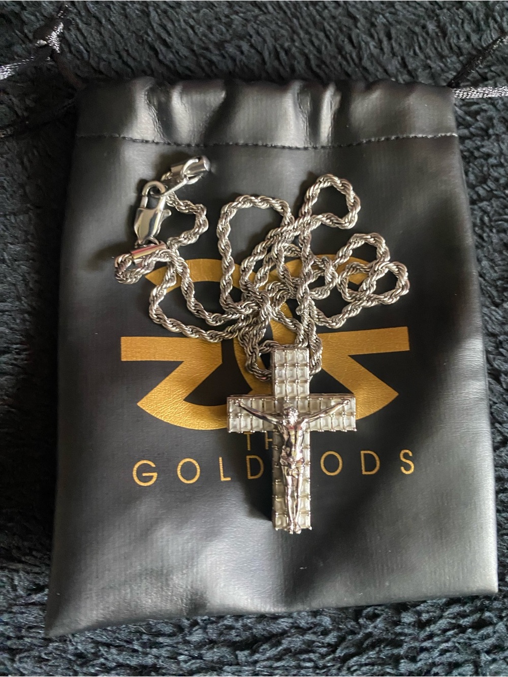 The Gold Gods Flooded Crucifix 22” White Gold Coloured Rope Chain Necklace